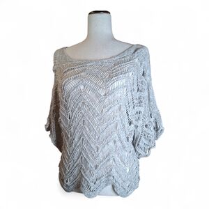 Eileen Fisher Women's Boat Neck Crochet Open Knit Cotton Nylon Oatmeal Sweater S